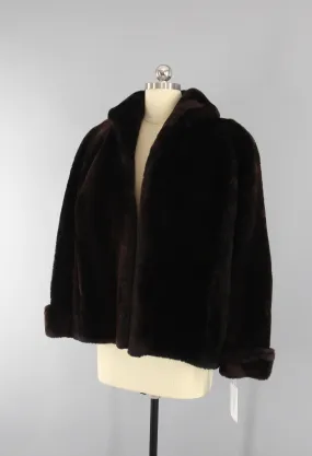 1950s Mouton Fur Coat in Chocolate Brown