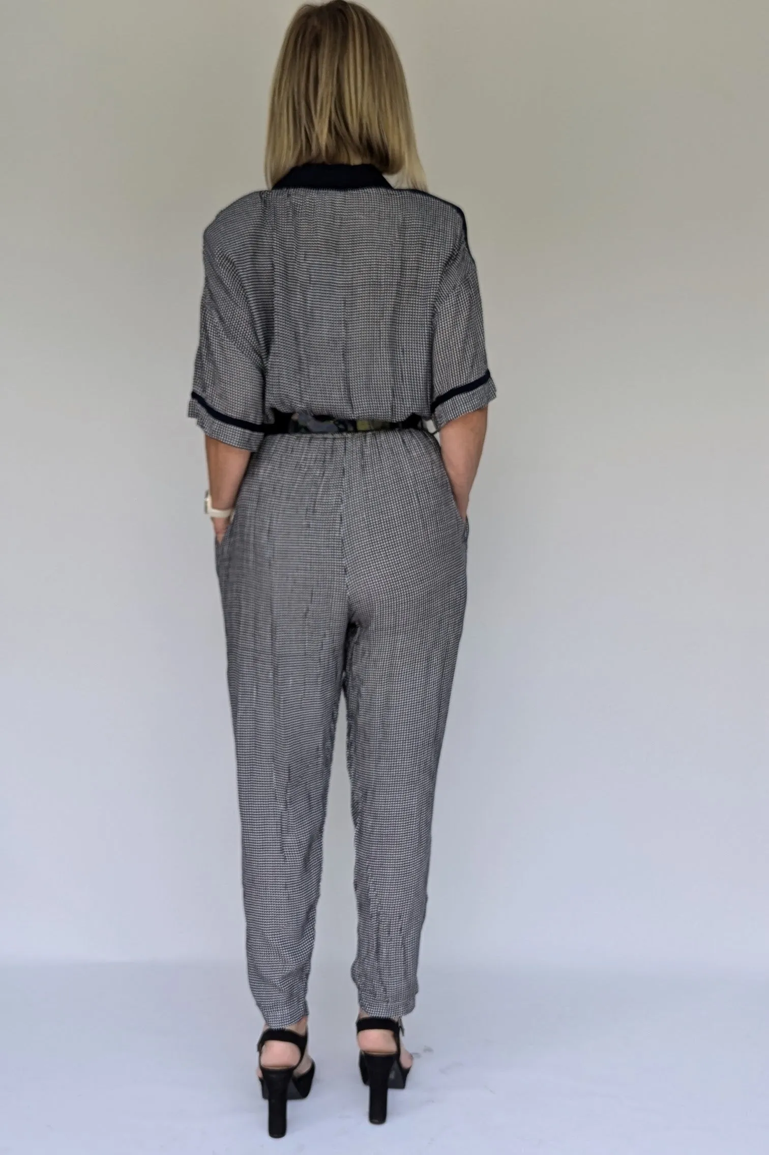 1980s Navy Checked Jumpsuit