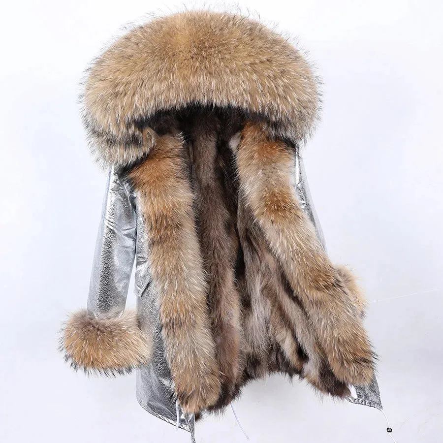 2025 Women's Winter Jacket - Long Black Parka with Real Fur Lining, Fox Fur Coat &amp; Raccoon Fur Collar | Hooded &amp; Waterproof