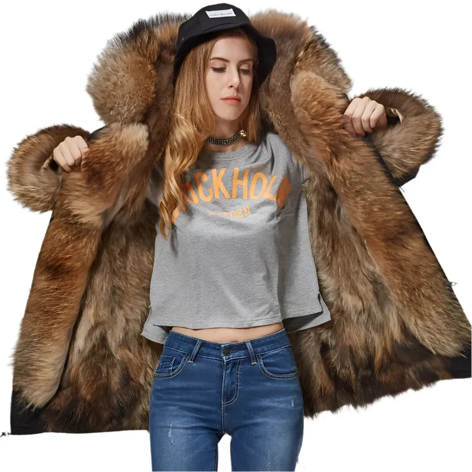 2025 Women's Winter Jacket - Long Black Parka with Real Fur Lining, Fox Fur Coat &amp; Raccoon Fur Collar | Hooded &amp; Waterproof