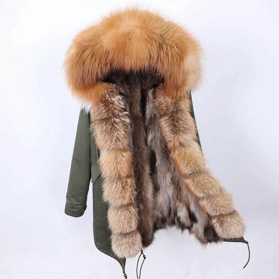 2025 Women's Winter Jacket - Long Black Parka with Real Fur Lining, Fox Fur Coat &amp; Raccoon Fur Collar | Hooded &amp; Waterproof