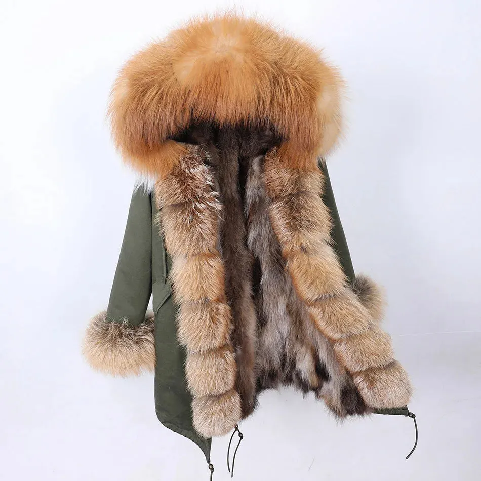 2025 Women's Winter Jacket - Long Black Parka with Real Fur Lining, Fox Fur Coat &amp; Raccoon Fur Collar | Hooded &amp; Waterproof