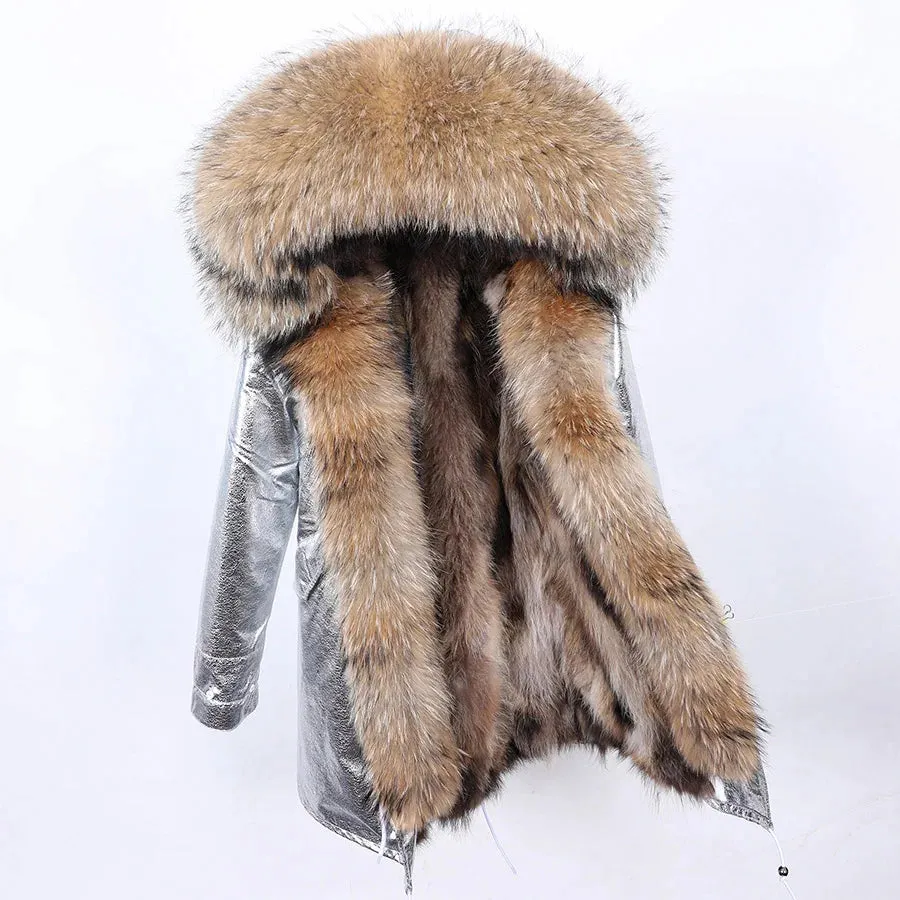 2025 Women's Winter Jacket - Long Black Parka with Real Fur Lining, Fox Fur Coat &amp; Raccoon Fur Collar | Hooded &amp; Waterproof