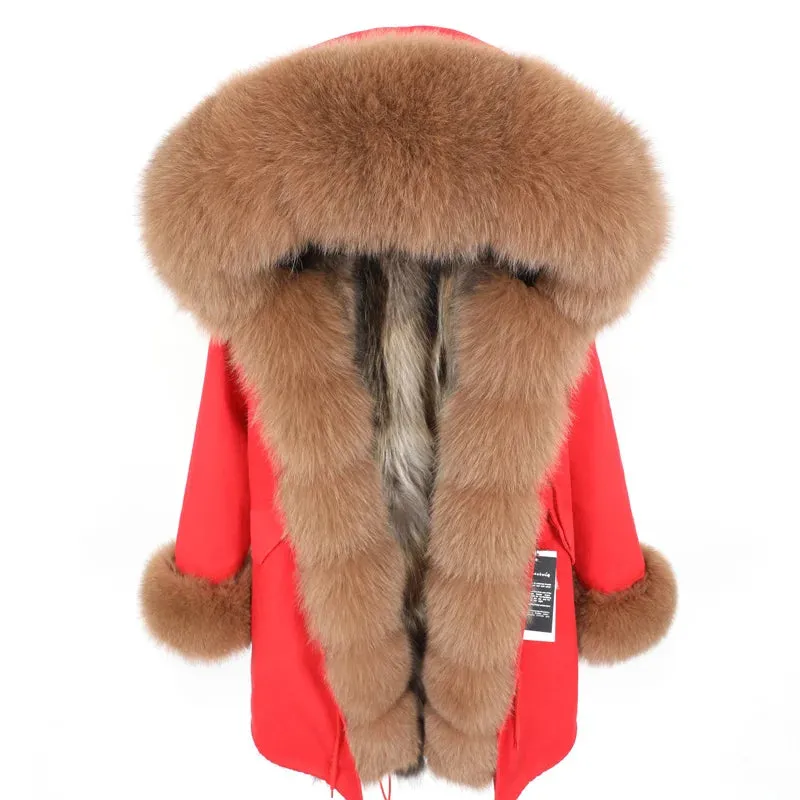 2025 Women's Winter Jacket - Long Black Parka with Real Fur Lining, Fox Fur Coat &amp; Raccoon Fur Collar | Hooded &amp; Waterproof