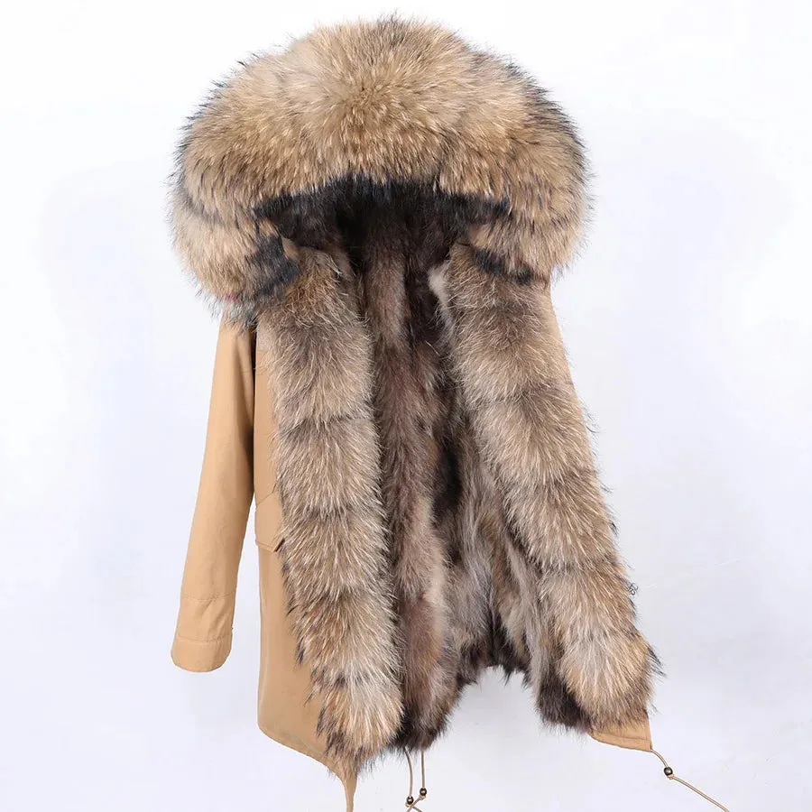 2025 Women's Winter Jacket - Long Black Parka with Real Fur Lining, Fox Fur Coat &amp; Raccoon Fur Collar | Hooded &amp; Waterproof