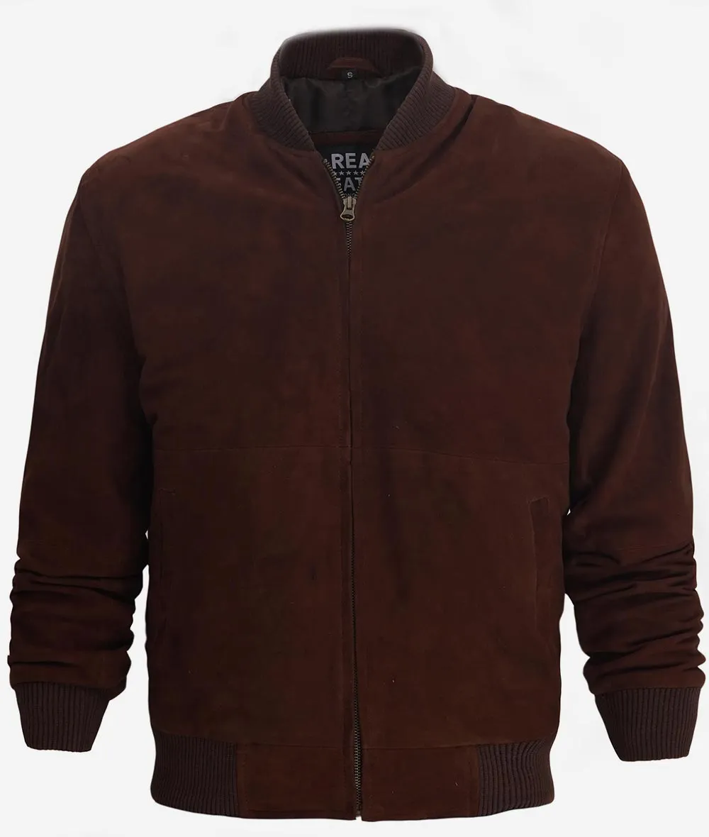 Adamsville Dark Brown Mens Suede Leather Bomber Jacket