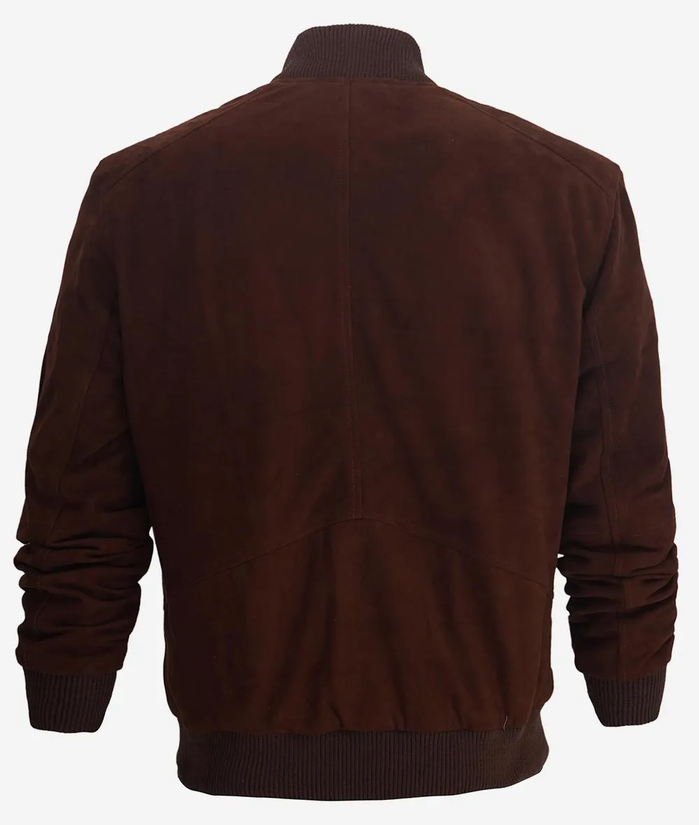 Adamsville Dark Brown Mens Suede Leather Bomber Jacket