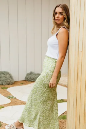 Antalya Green Floral Midi Skirt