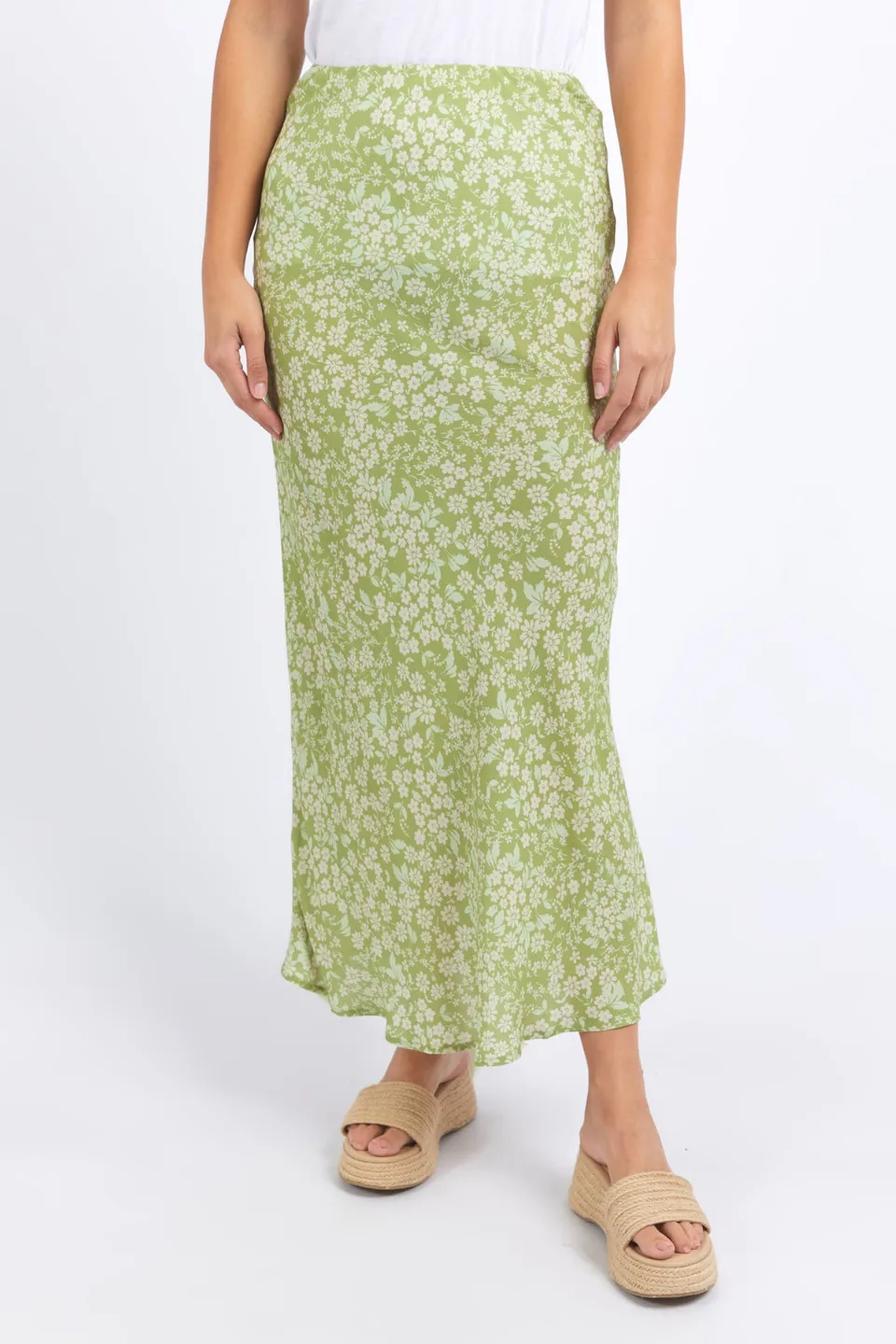 Antalya Green Floral Midi Skirt