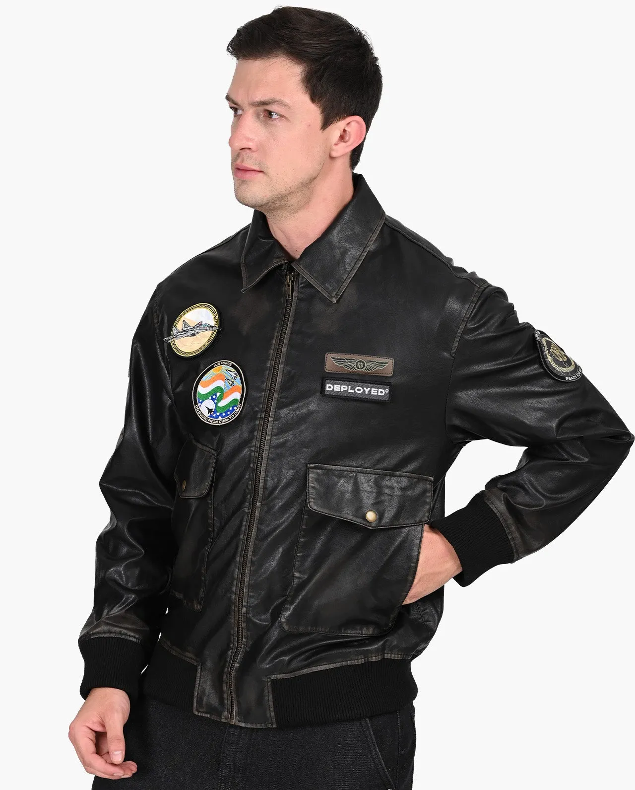 Aviator Bomber Vegan Leather Jacket