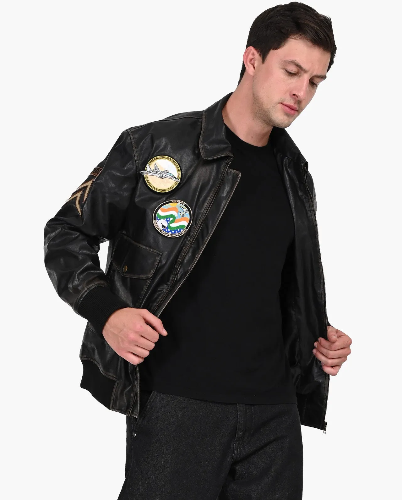 Aviator Bomber Vegan Leather Jacket