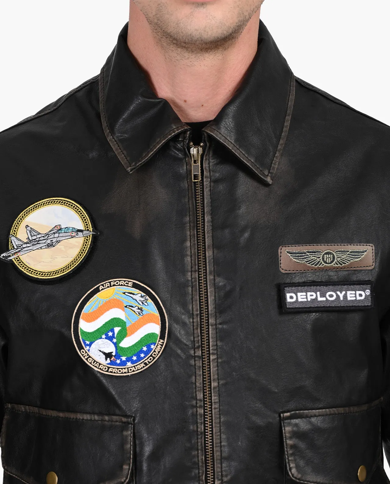 Aviator Bomber Vegan Leather Jacket