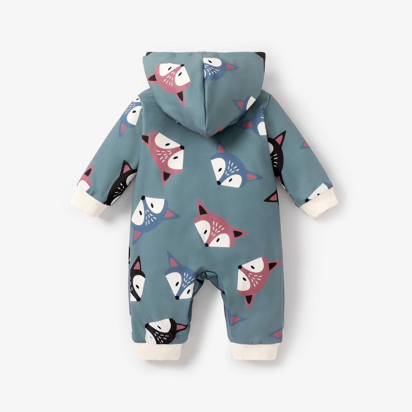 Baby Boy/Girl Long-sleeve Fox Print Hooded Fleece Lined Jumpsuit