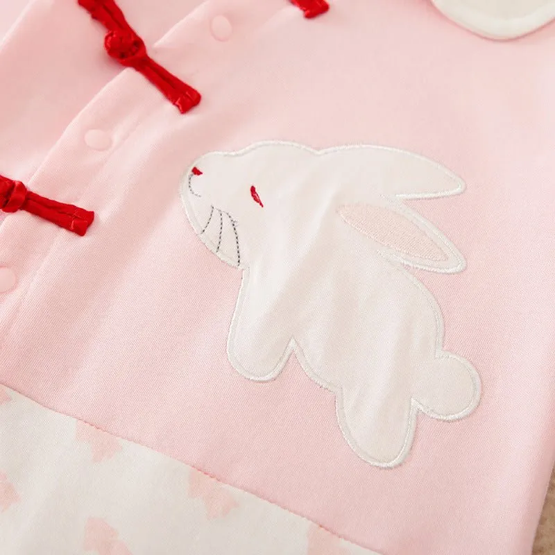 Baby Girl Pink Bunny Design Long Sleeve Jumpsuit