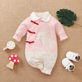 Baby Girl Pink Bunny Design Long Sleeve Jumpsuit