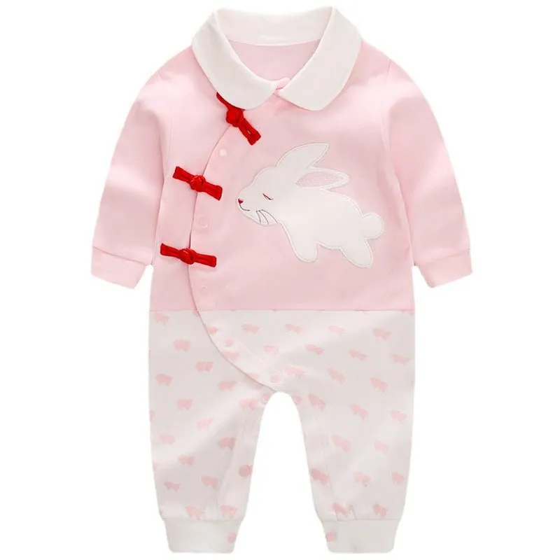 Baby Girl Pink Bunny Design Long Sleeve Jumpsuit