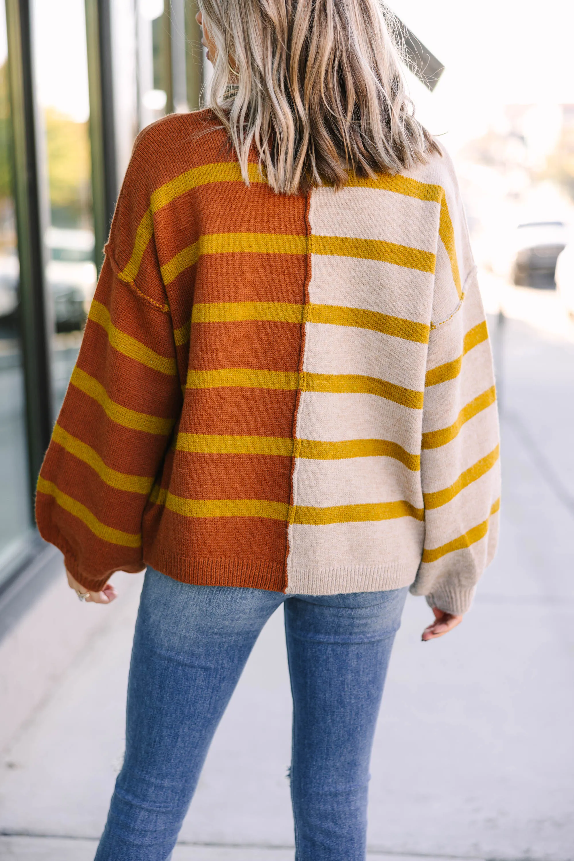 Back And Forth Rust Orange Striped Sweater