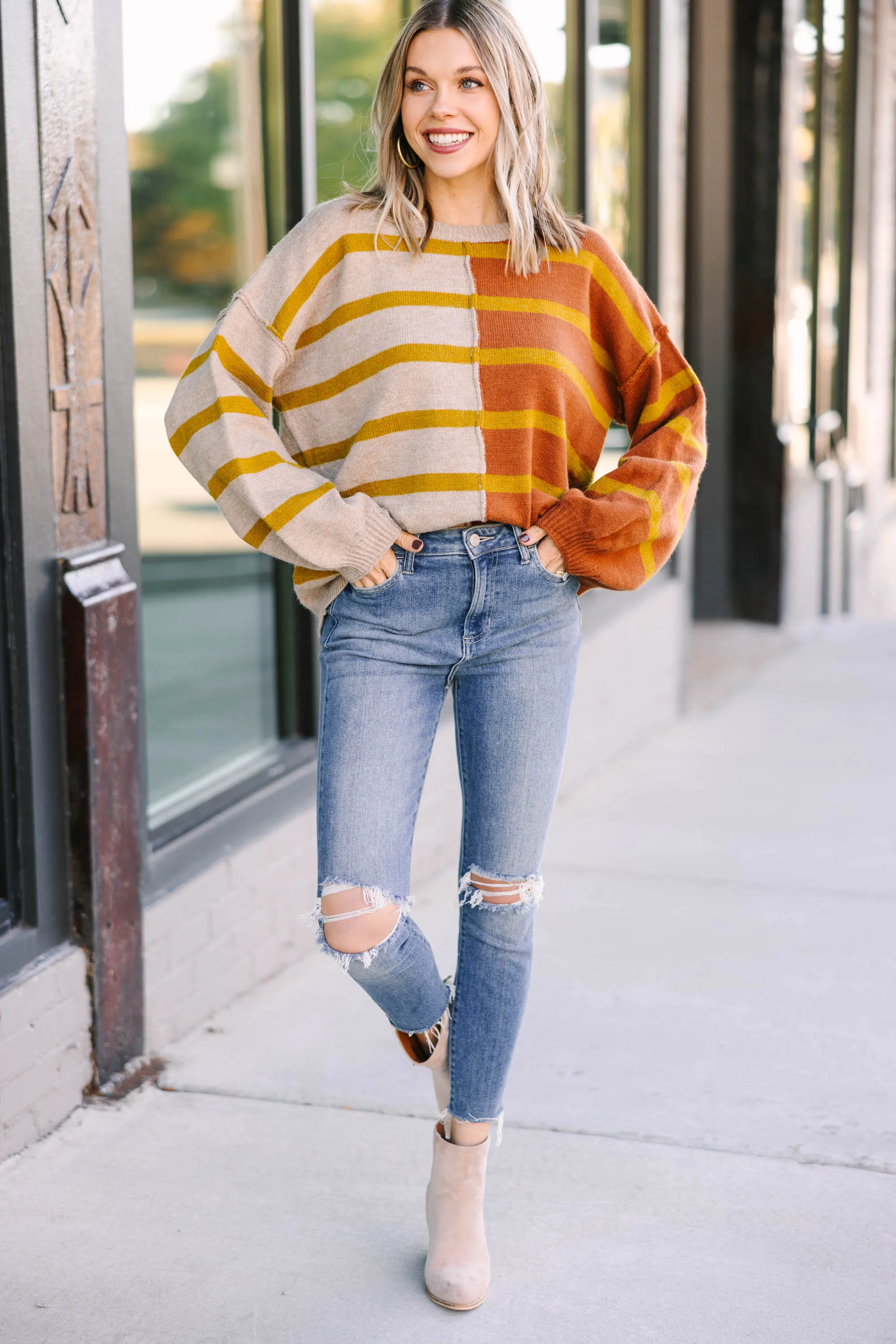 Back And Forth Rust Orange Striped Sweater