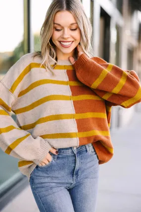 Back And Forth Rust Orange Striped Sweater