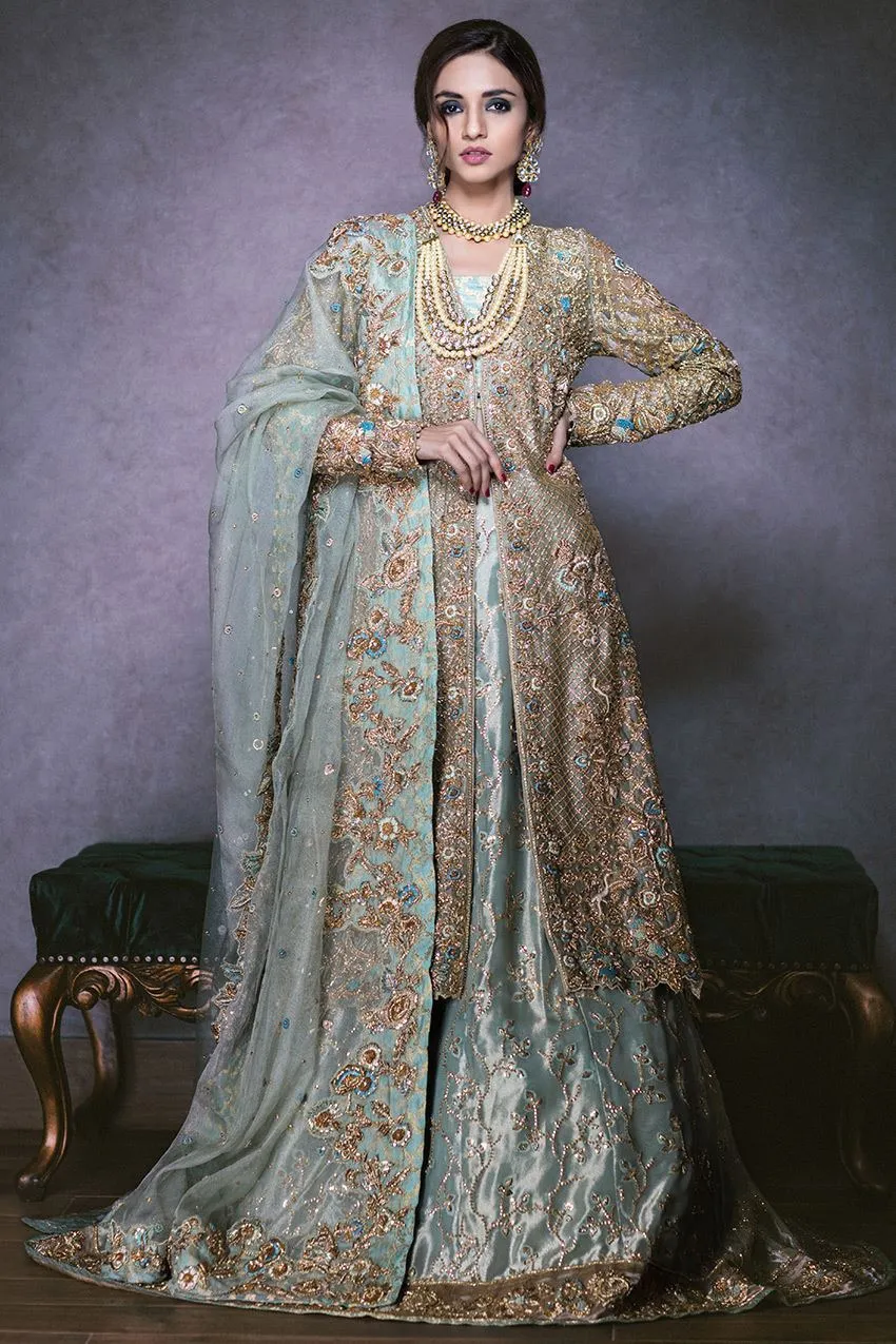 Beautiful open shirt lehnga dress in light green color # B3313