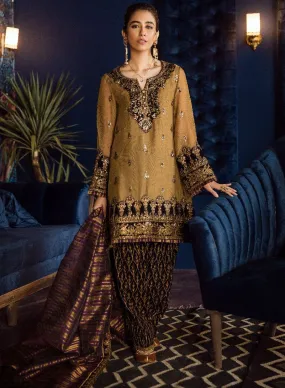 Beautiful Pakistani chiffon embroidered outfit in tobacco color # P2467