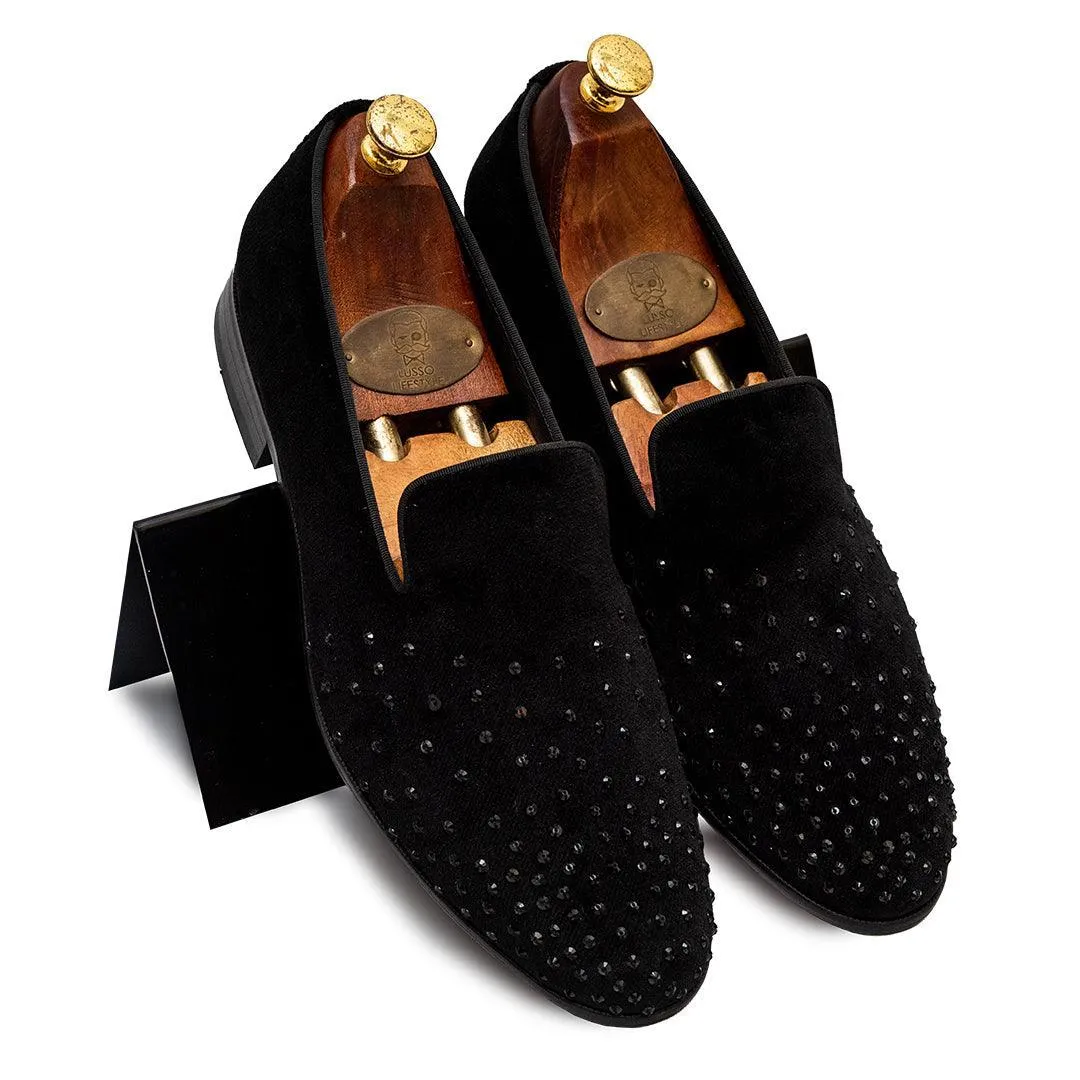 Bentle | Black Velvet Sequin Slip-On