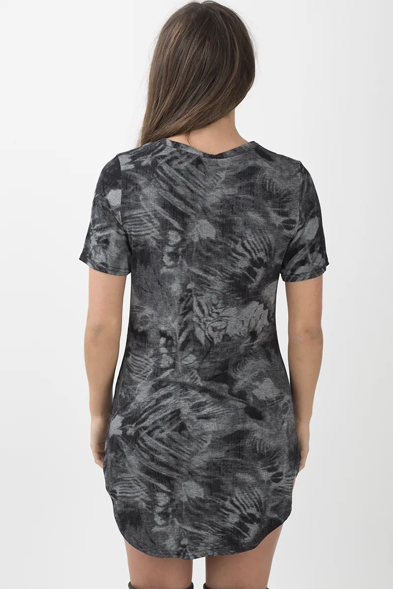 Black Acid Wash Cut Out 'Devil Rider' Print T-Shirt Dress - Mariah