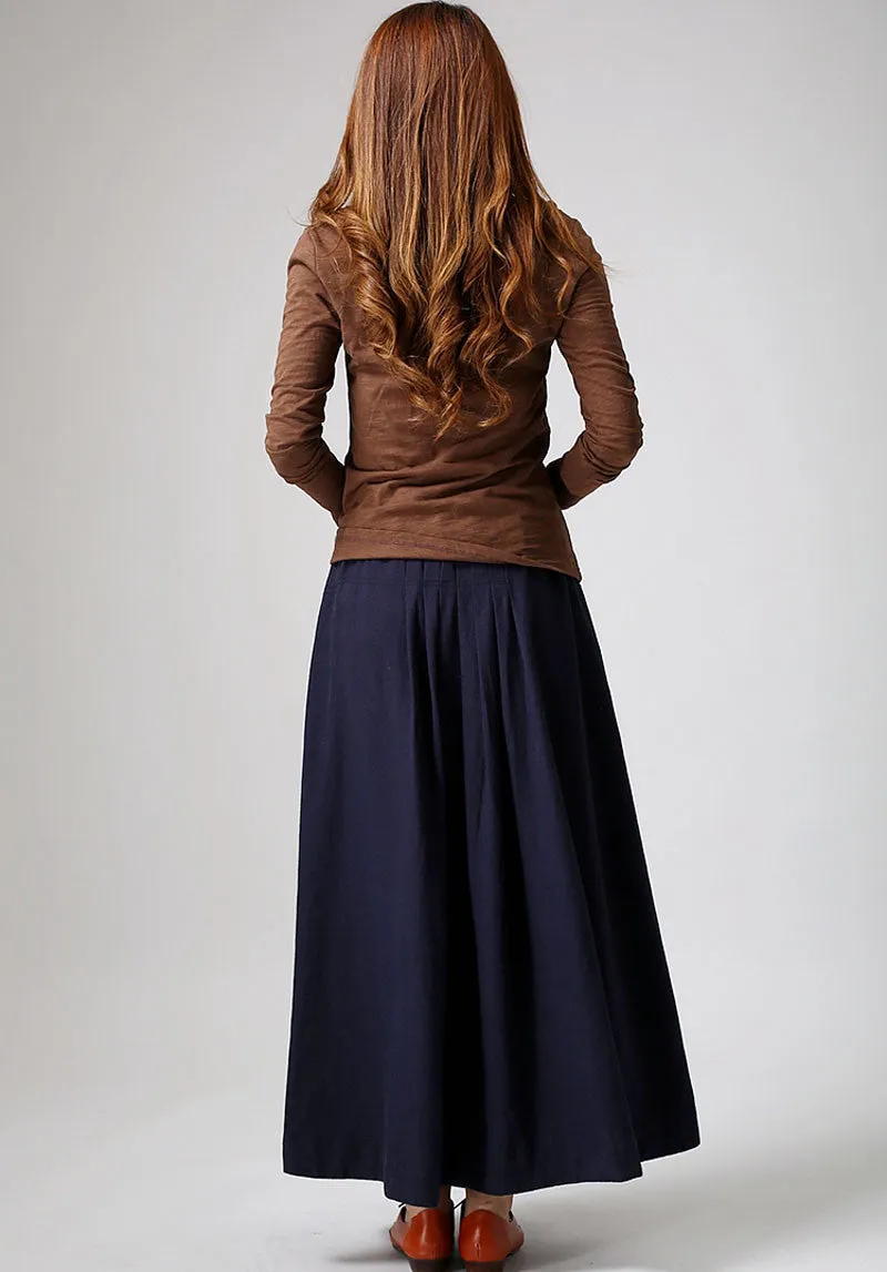 Blue linen skirt maxi skirt women long skirt (900)