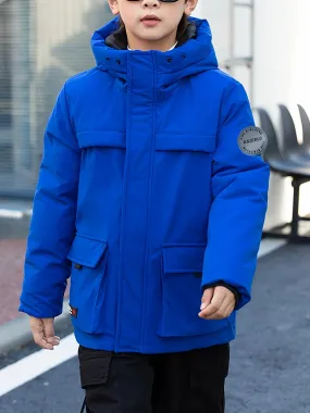 Boy's Premium Warmth Hooded Parka Jacket - Snow Suits with Windproof, Water-Resistant, Thick Coat, Multiple Pockets, Zipper Closure, and Warm Winter Clothing for Outdoor Activities