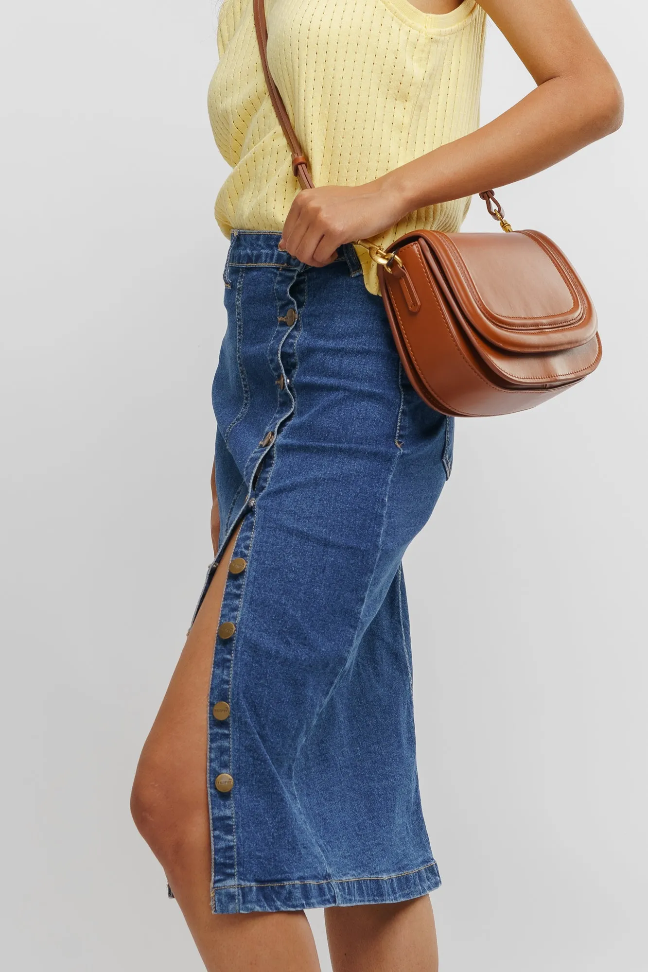 Button Up Blue Bodycon Skirt