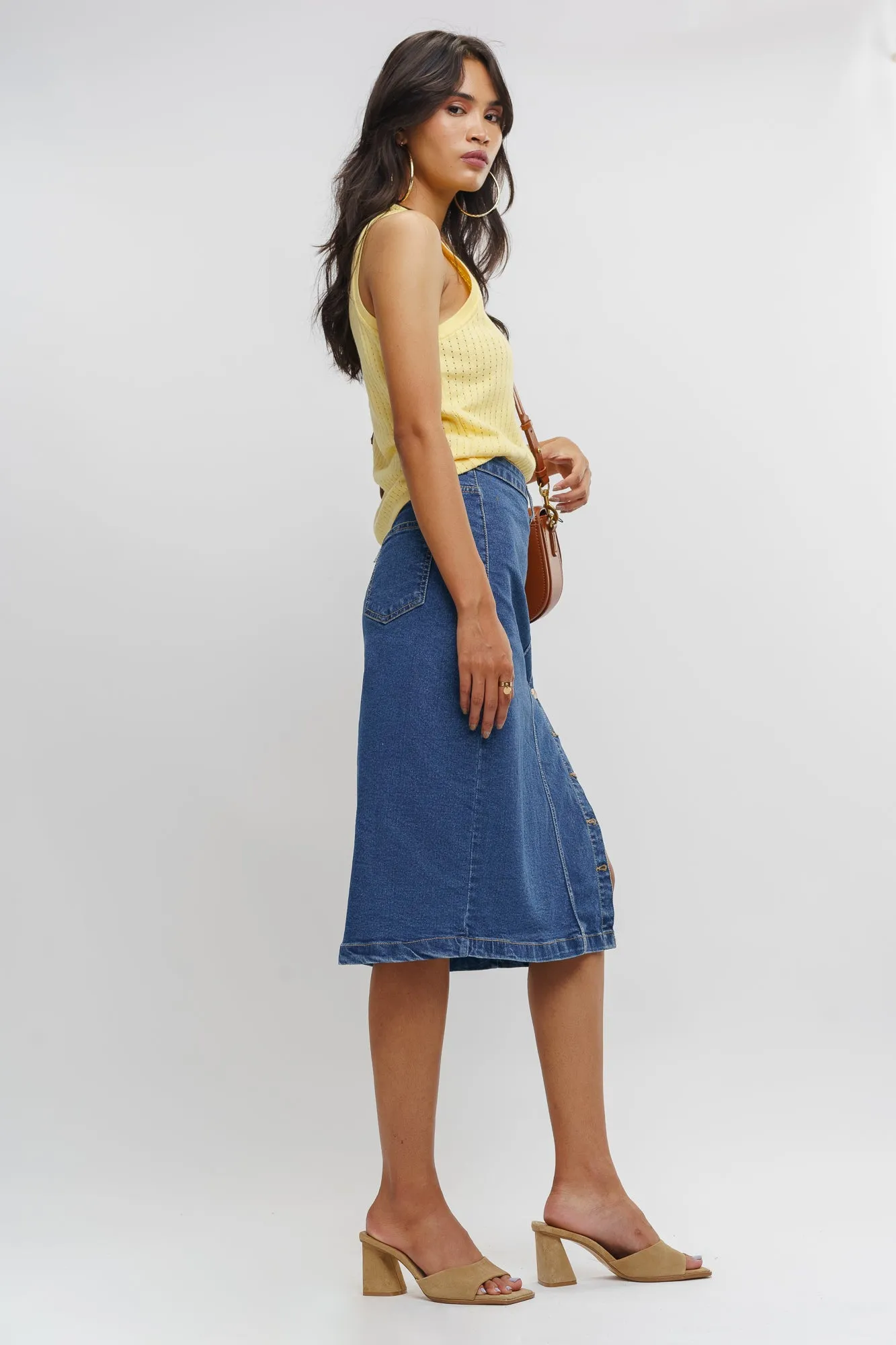 Button Up Blue Bodycon Skirt