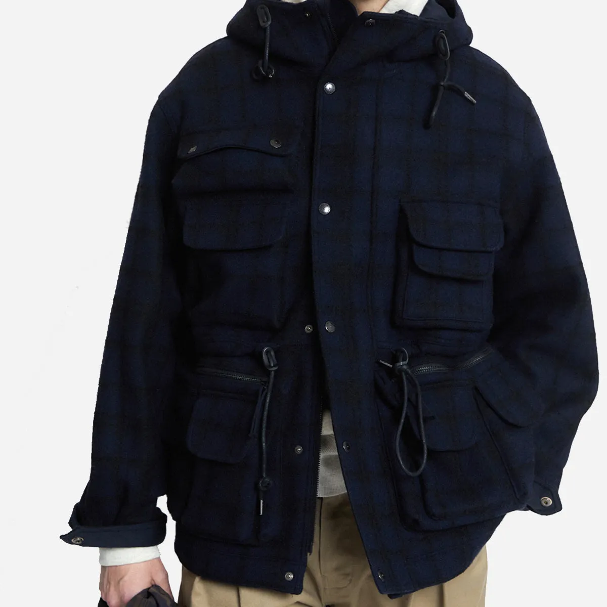 CAMERAMAN FULL ZIP WOOL JUMPER JACKET  - NAVY/BLACK CHECK