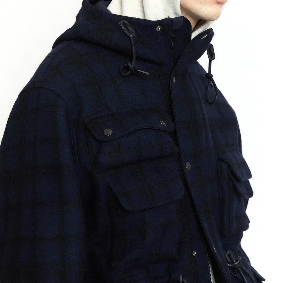 CAMERAMAN FULL ZIP WOOL JUMPER JACKET  - NAVY/BLACK CHECK