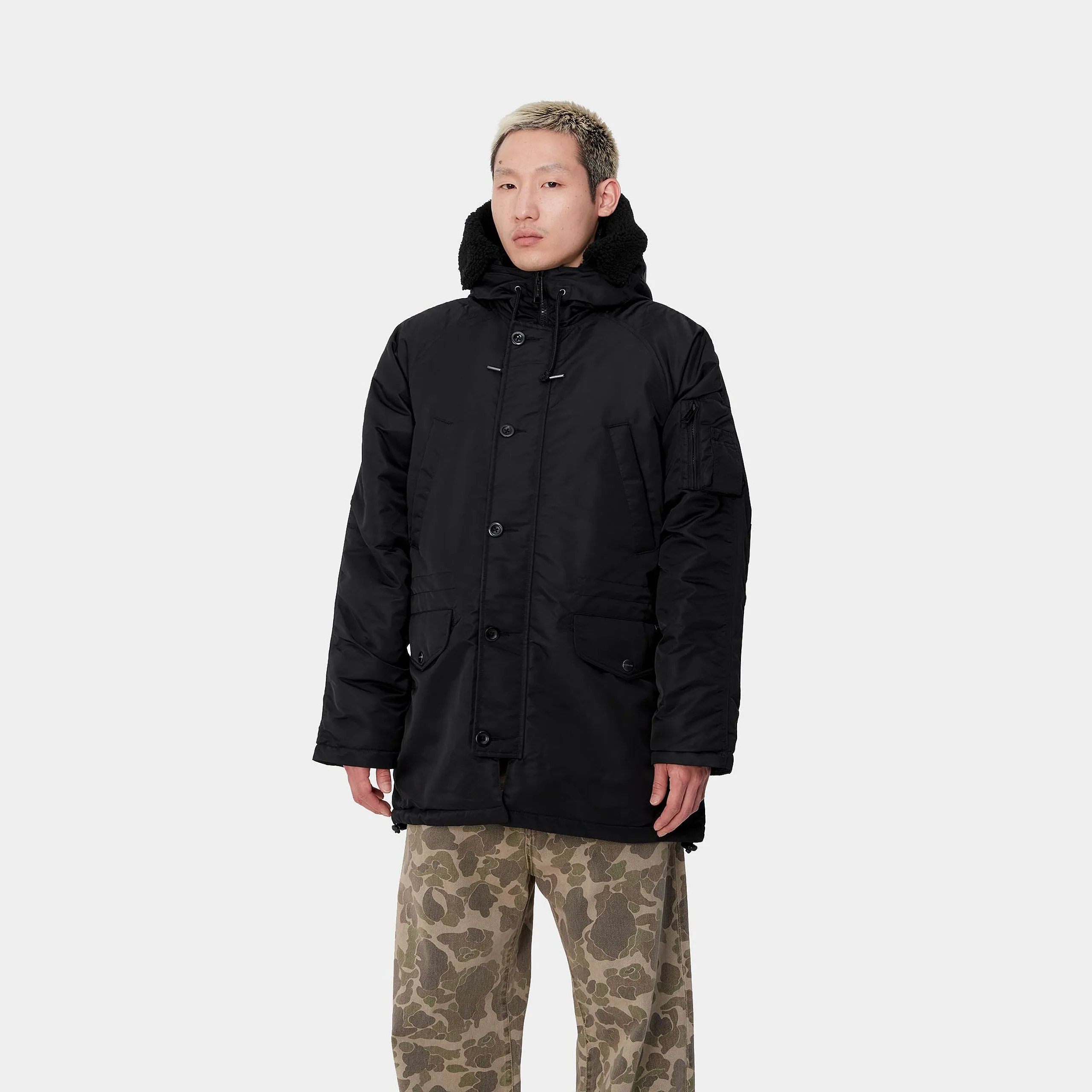 Carhartt WIP Mens Hooded Olten Parka Jacket - Black