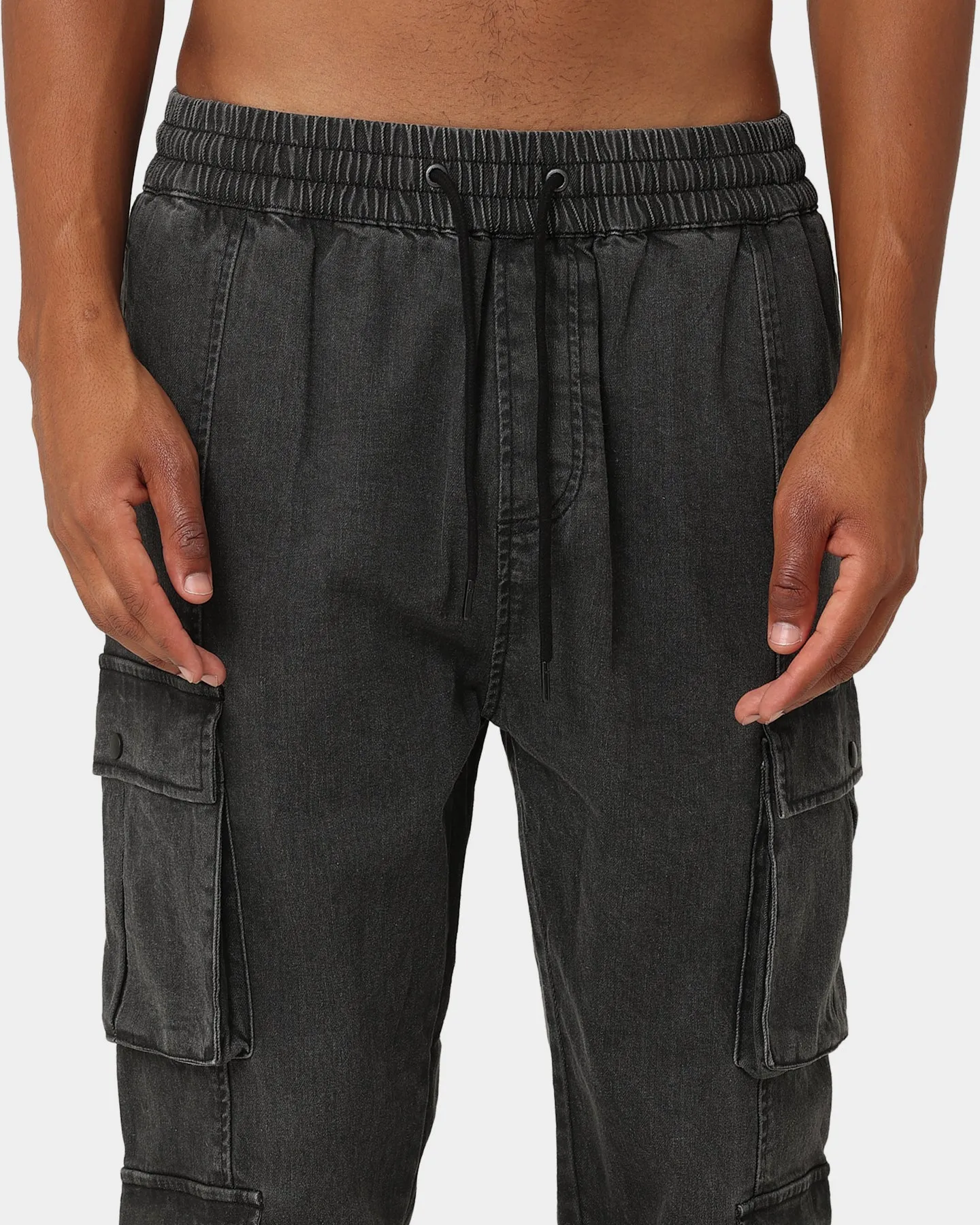 Carre Double Denim Cargo Pants Washed Black