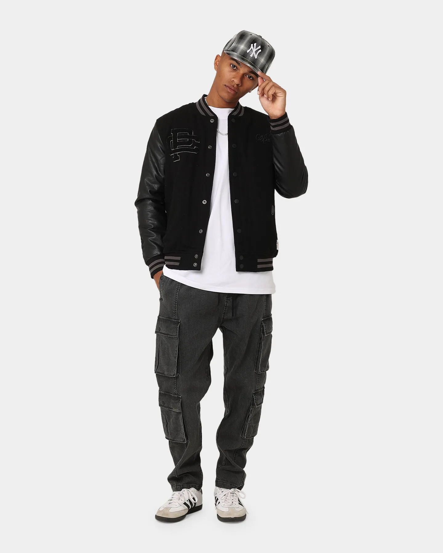 Carre Double Denim Cargo Pants Washed Black