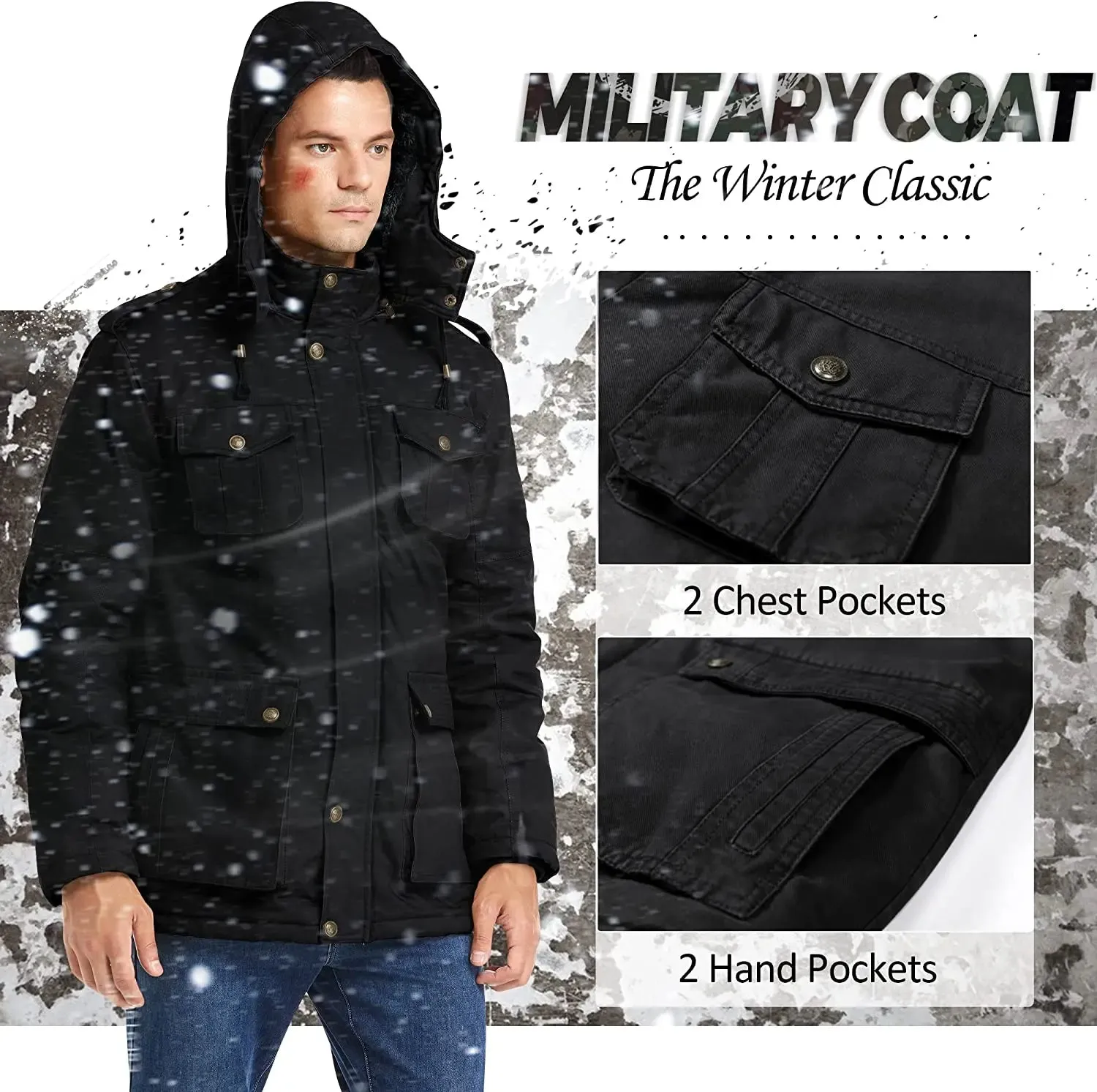 Casual Military Parka Jacket with Removable Hood