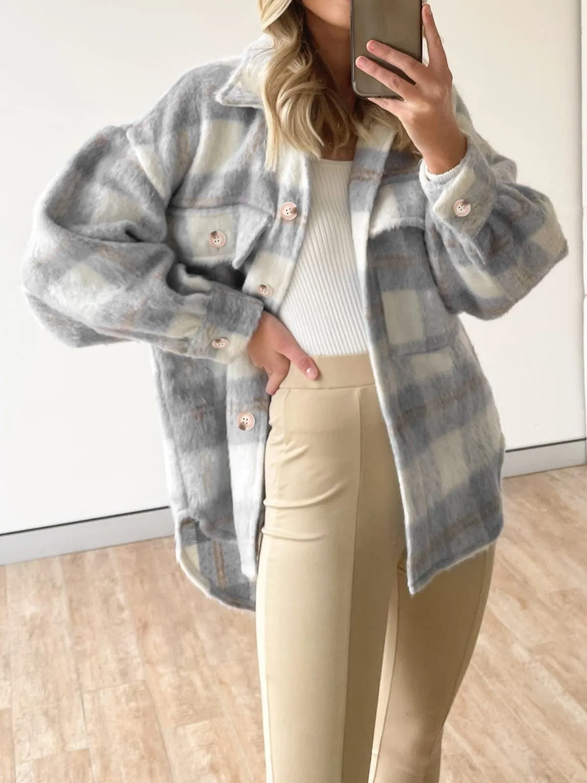 Casual Oversized Plaid Jacket