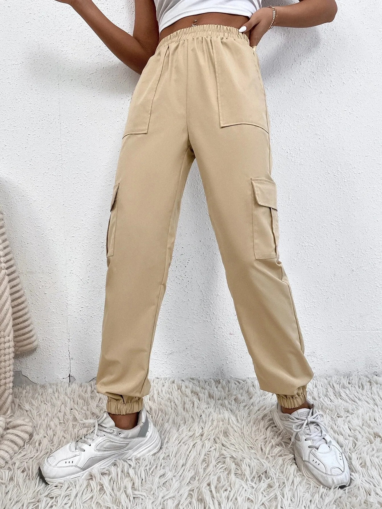 Casual Plain Flap Pocket Side Cargo Pants