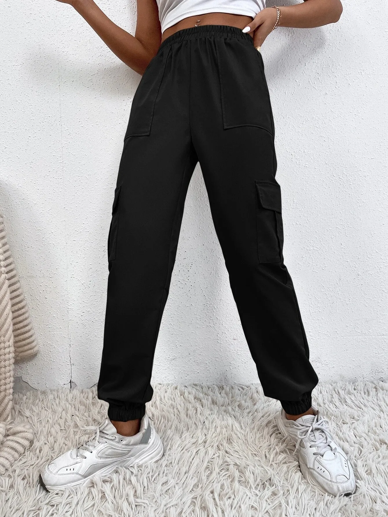 Casual Plain Flap Pocket Side Cargo Pants