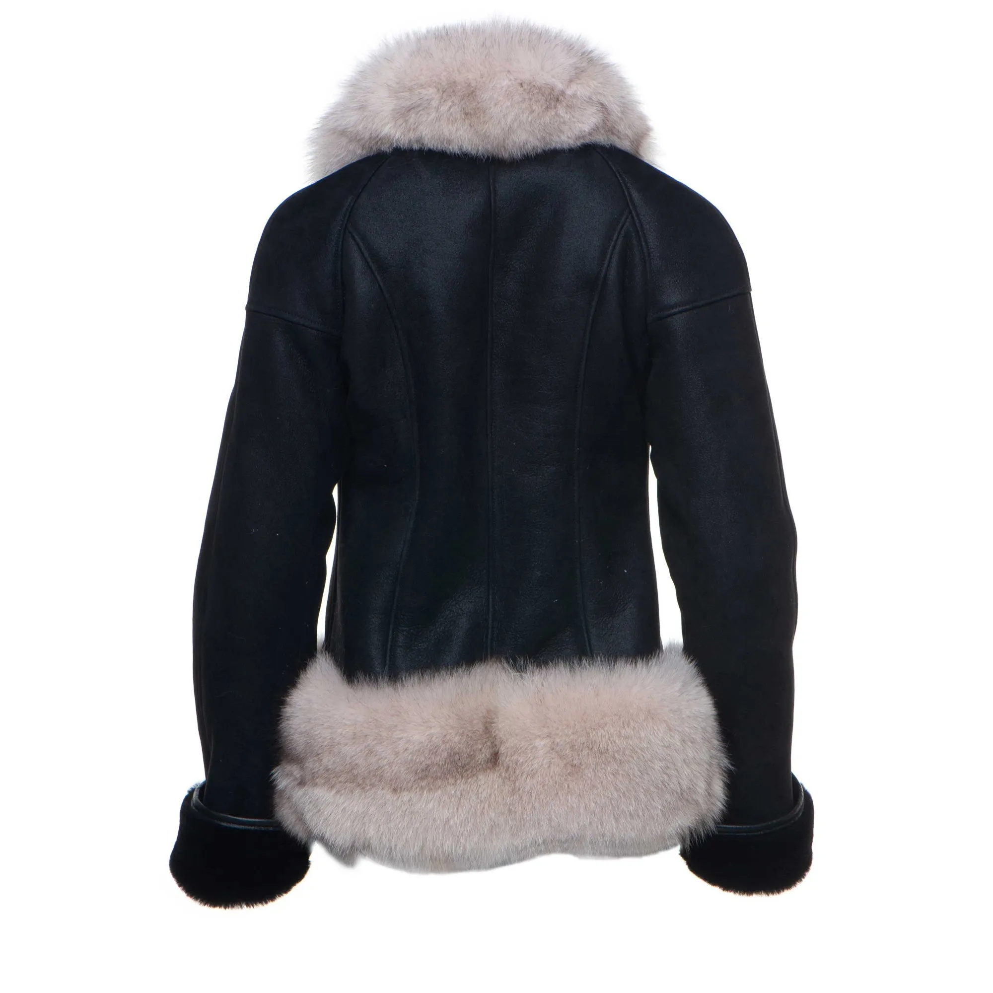 Cecily’s Black Shearling Sheepskin With Fox Fur Trim