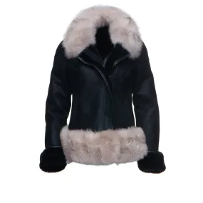 Cecily’s Black Shearling Sheepskin With Fox Fur Trim