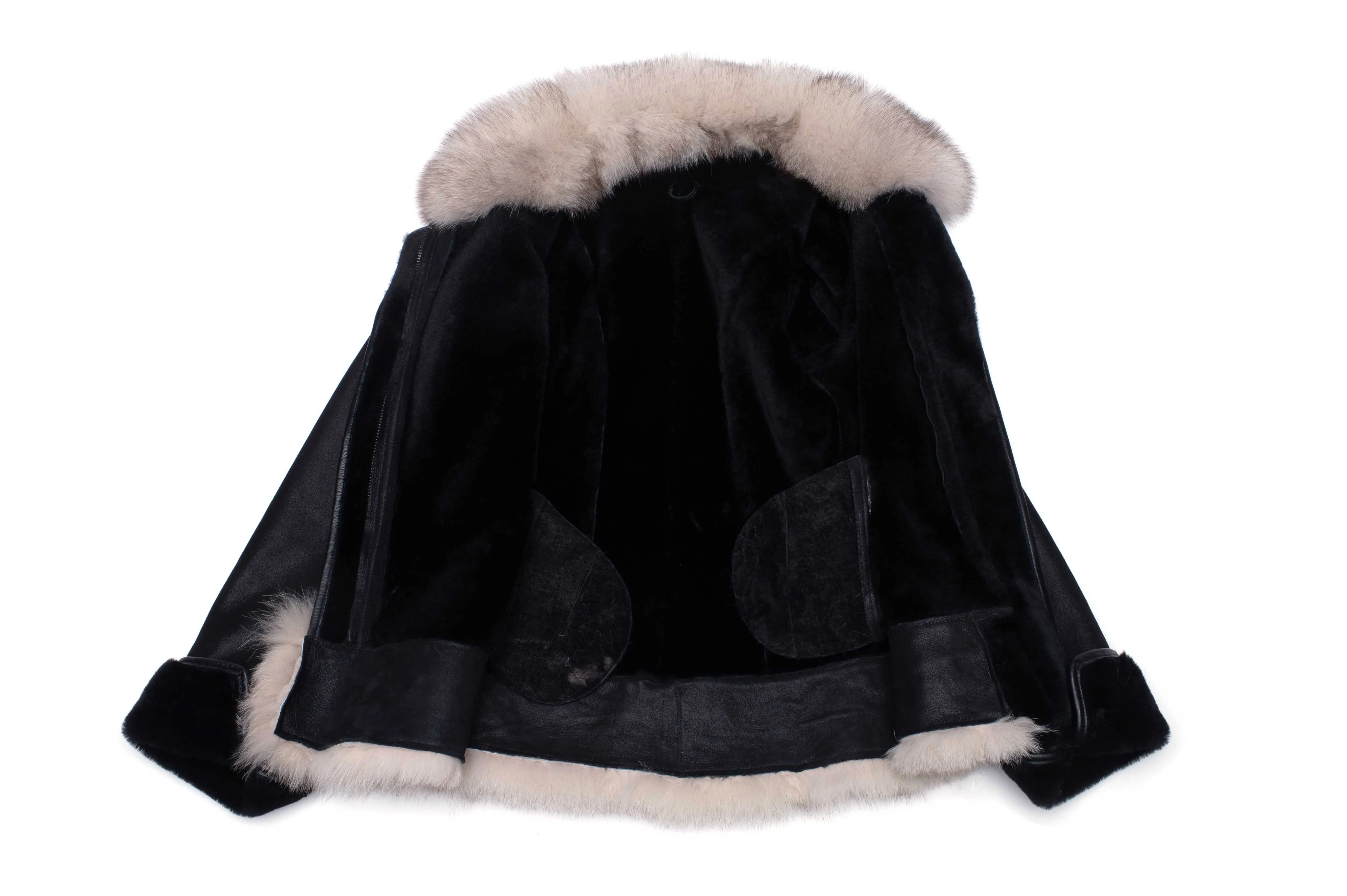 Cecily’s Black Shearling Sheepskin With Fox Fur Trim