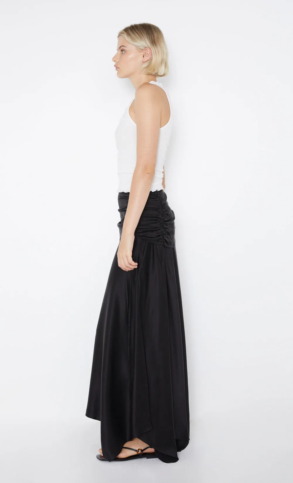 CHANTILLY SILK RUCHED SKIRT - BLACK