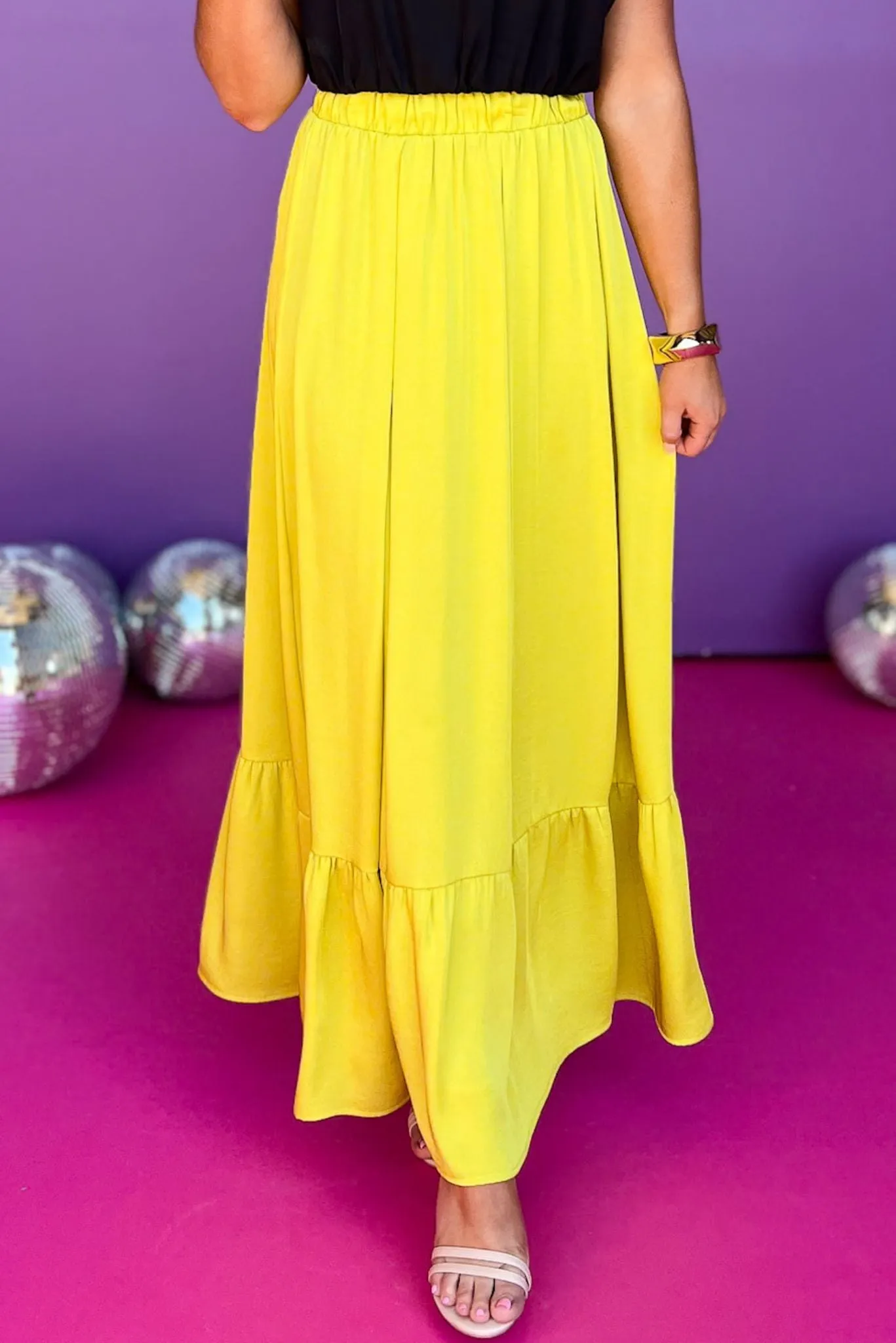 Chartreuse Elastic Waist Tiered Maxi Skirt *FINAL SALE*