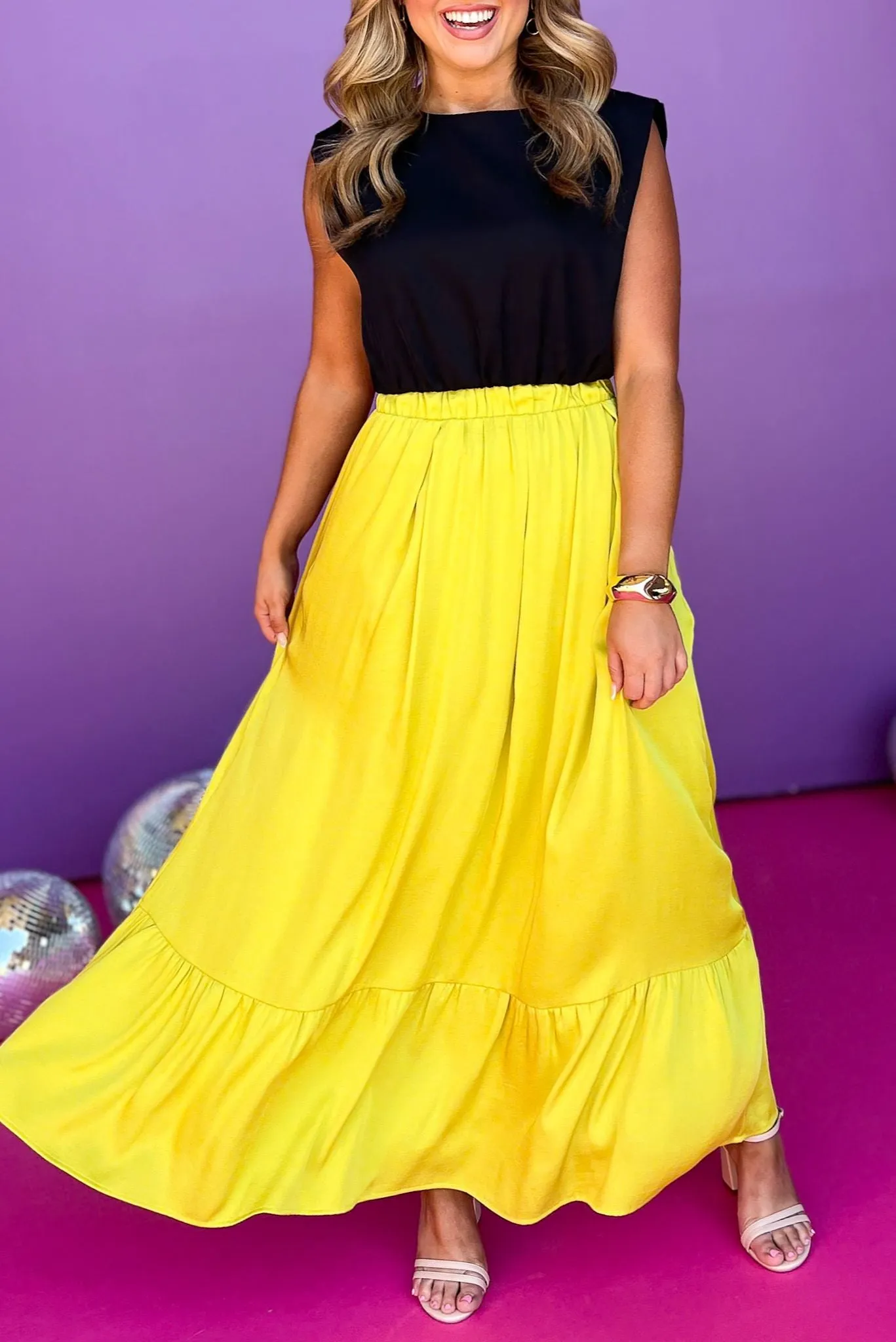 Chartreuse Elastic Waist Tiered Maxi Skirt *FINAL SALE*