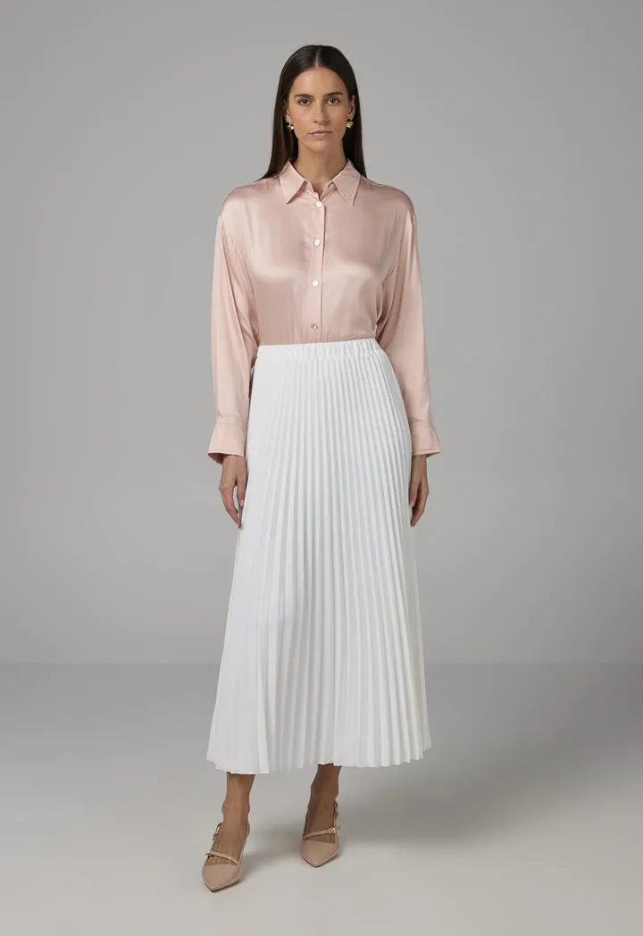 Choice Solid Pleated Maxi Skirt Off White