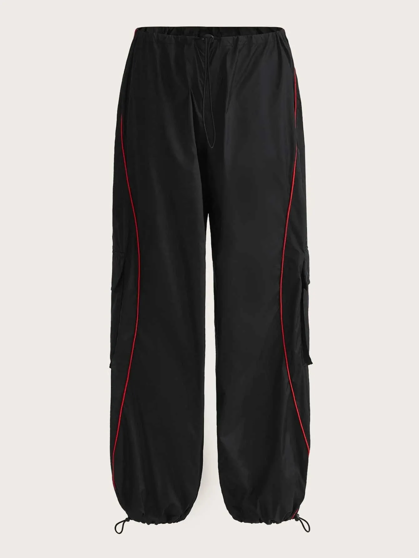 Contrast Piping Flap Pocket Cargo Parachute Pant