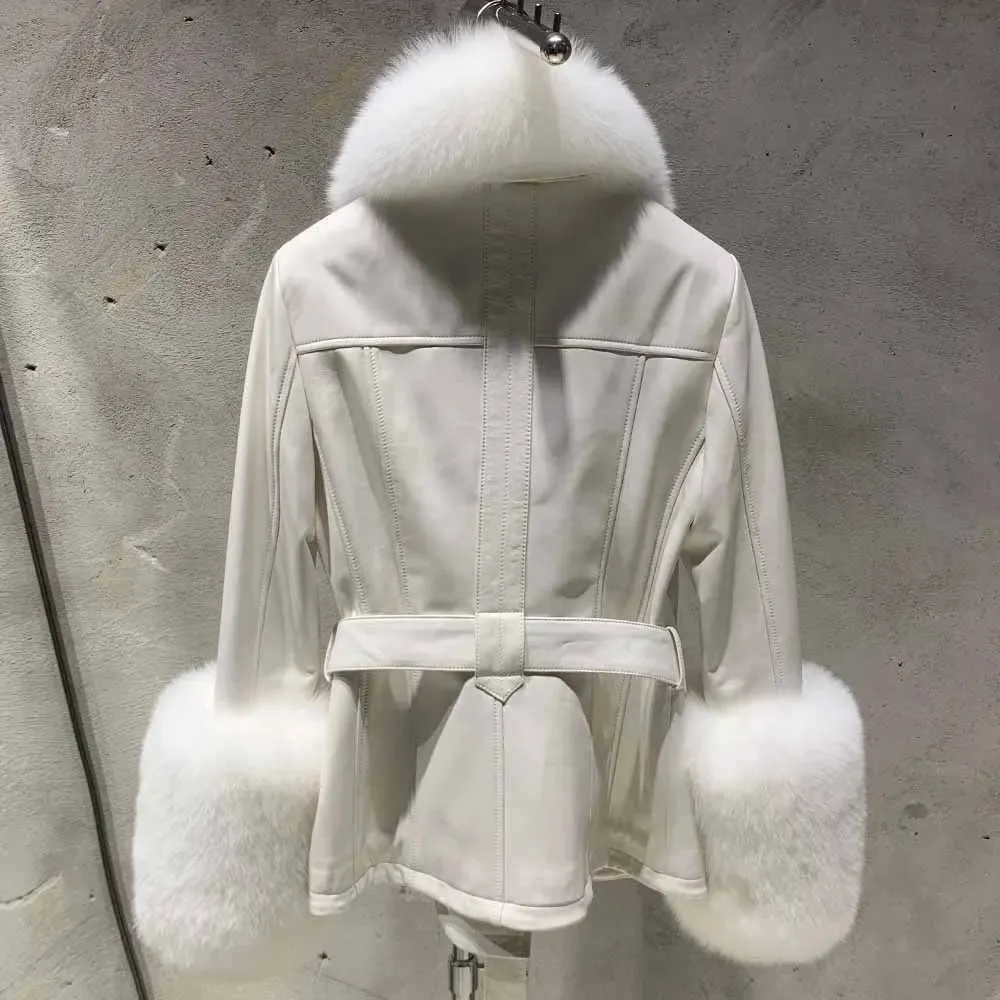 Couture Leather Coat with Fox Fur Trim