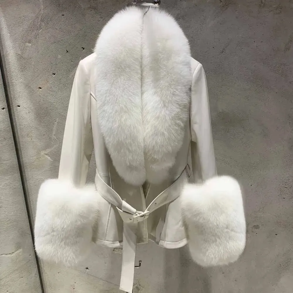 Couture Leather Coat with Fox Fur Trim